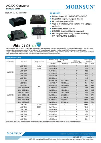 LH20-25-- Meeting IEC/EN61000-4, CISPR22/EN55022, UL60950 and EN60950 standards