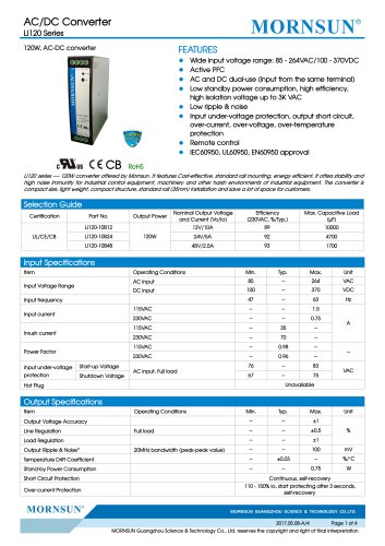 MORNSUN 120watt AC DC power supply / converter / PFC / DIN35 / LI120-10Bxx