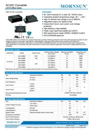 MORNSUN 15W 85-264VAC input AC/DC Converter LHE15-20BxxA2