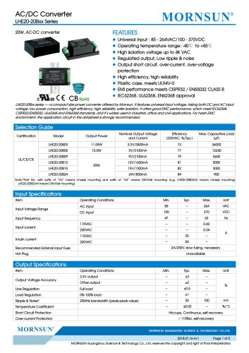 MORNSUN 20W 85-264VAC input AC/DC Converter LHE20-20Bxx