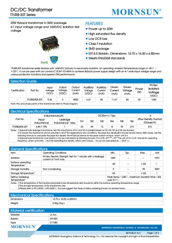 MORNSUN 20W DC-DC Isolated SMD Converter Transformer TTURB-20T