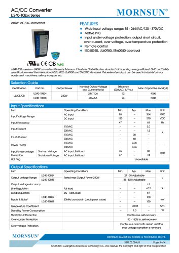 MORNSUN 240watt AC DC power supply / converter / PFC / DIN35 / LI240-10Bxx