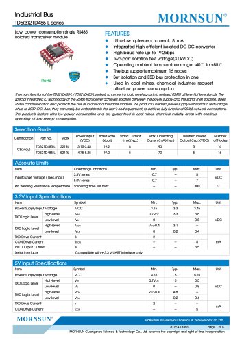 MORNSUN DIP Low power consumption Compact Size RS485 isolated transceiver module TD_D485-L