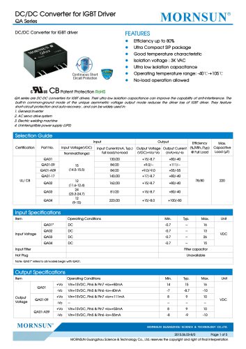 QA / DC DC converter for IGBT driver