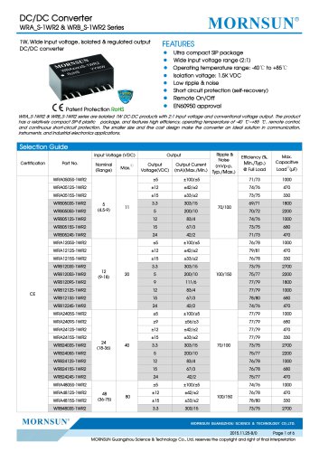 WRA_S-1WR2 / 2:1 /1watt DC-DC converter / Dual output