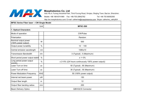 MAX CW 500W LASER GENERATOR MFSC-500