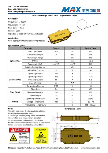 Maxphotonics 150W 915nm fiber coupled Semiconductor laser module