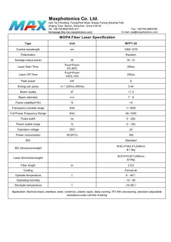 MFPT-20 Maxphotonics MOPA 20W Fiber Laser Source for marking emgraving