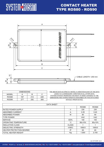 TDS - Contact heater model ROS80 - ROS90