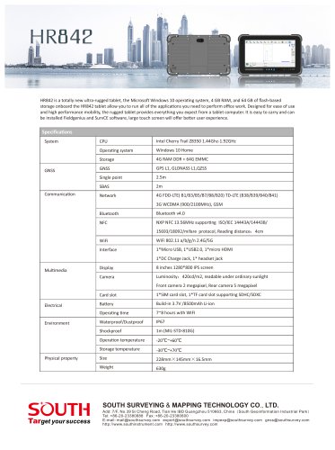 Tablet PC/GNSS/ Bluetooth/Windows 10/ 4GB RAM HR842 SOUTH