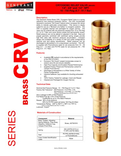 Cryogenic Relief Valve Brass (CRV)