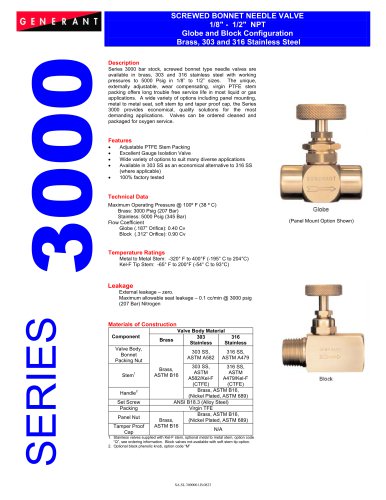 Screwed Bonnet Needle Valve (Series 3000)