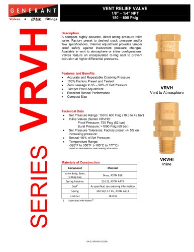 Vent Relief Valve High Pressure (VRVH)