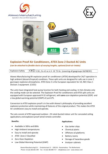 Explosion Proof Air Conditioners, ATEX Zone 2 Ducted AC Units