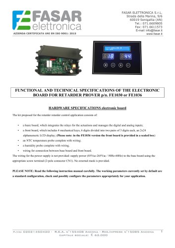 FUNCTIONAL ANI) TECHNICAL SPECIFICATIONS OF THE ELECTRONIC BOARD FOR RETARDER PROVER In. FE1030 or FE1036