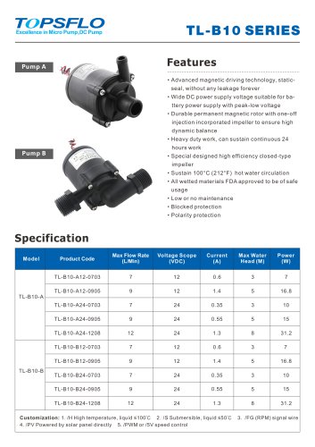 TL-B10 12v 24v Brushless dc water pump