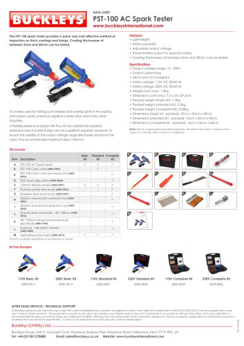 Datasheet: PST100 AC spark tester