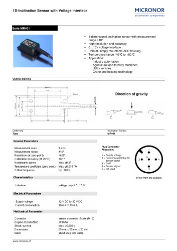 Compact 1D-Inclination Sensor with Voltage Output Typ: MR 401