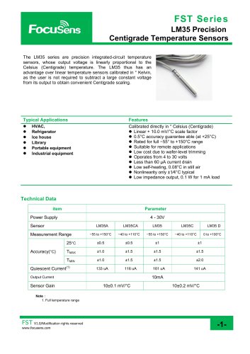 FST Series LM35 Precision Centigrade Temperature Sensors