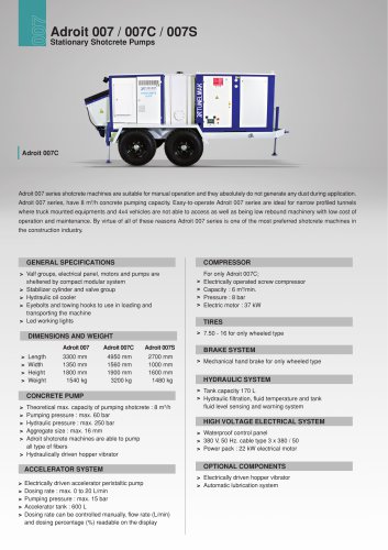 Adroit 007 / 007C / 007S Stationary Shotcrete Pumps