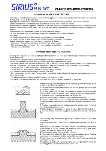 Scheda  tecnica-ultrasuoni Rivettatura. Technical  data-ultrasonic  Rivetting.