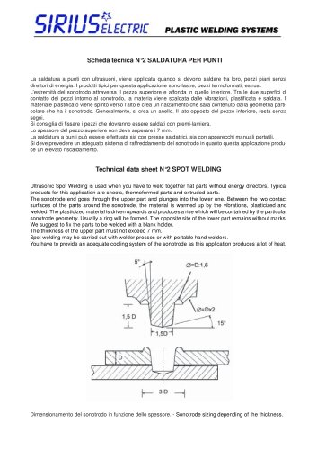 Scheda  tecnica-ultrasuoni Saldatura  punti. Technical  data-ultrasonic  Spot Welding.