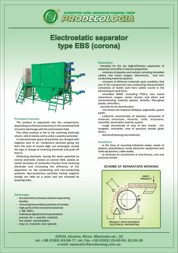 Electrostatic separators type EBS (corona)