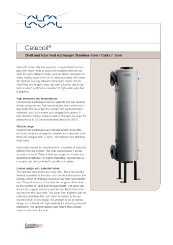 Cetecoil - Shell and tube heat exchanger Stainless steel / Carbon steel 