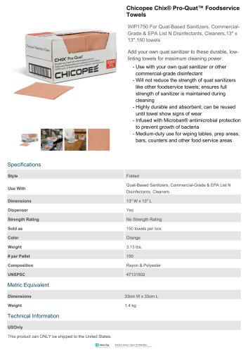 Chicopee Chix® Pro-Quat™ Foodservice Towels