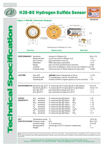 H2S-BE Hydrogen Sulfide Sensors