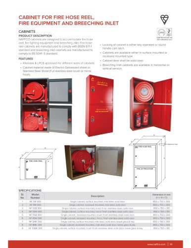 CABINET FOR FIRE HOSE REEL, FIRE EQUIPMENT AND BREECHING INLET