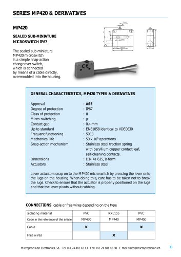 SUBMINIATURES MICROSWITCHES  OVERMOULED CABLES