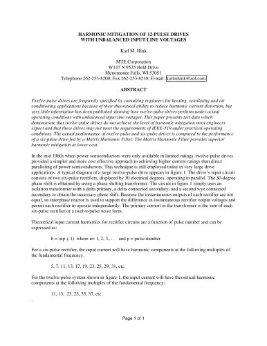 Harmonic Mitigation of 12-Pulse Drives with Unbalanced Input Line Voltages