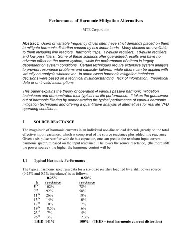 Performance of Harmonic Mitigation Alternatives 