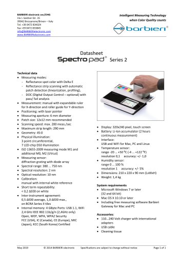 technical datasheet Spectropad S2