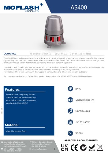 Datasheet - Motorised siren AS400