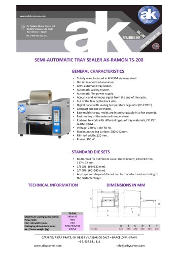 SEMI-AUTOMATIC TRAY SEALER AK-RAMON TS-200