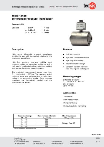 High Range Differential Pressure Transducer