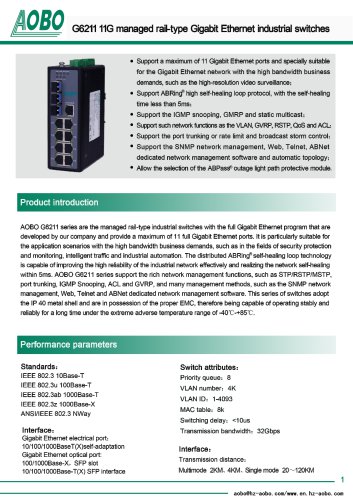 managed ethernet switch 10 ports gigabit Ethernet DIN rail/ AOBO G6211