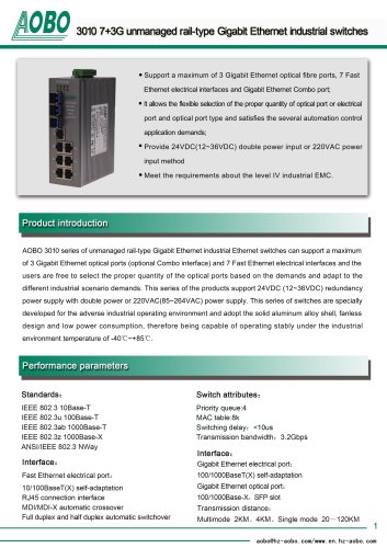 unmanaged ethernet switch 10ports gigabit Ethernet DIN rail /AOBO 3010