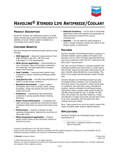 HAVOLINE® XTENDED LIFE ANTIFREEZE/COOLANT