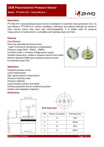 OEM Pressure Sensor PT124G-3101