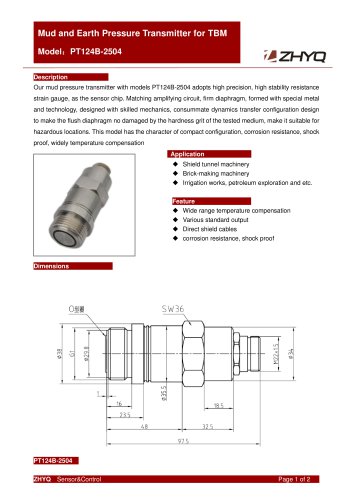 ZHYQ Durable Pressure Transmitter PT124B-2504 for Tunnel Boring Machine