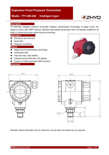 ZHYQ Explosion proof pressure transmitter PT124B-282 pressure measurement for hazardous area