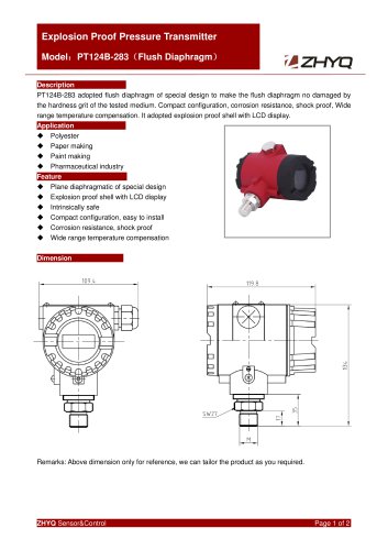 ZHYQ Explosion proof pressure transmitter PT124B-283 pressure measurement for hazardous locations