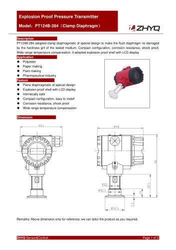 ZHYQ Explosion proof pressure transmitter PT124B-284 pressure measurement for hazardous locations