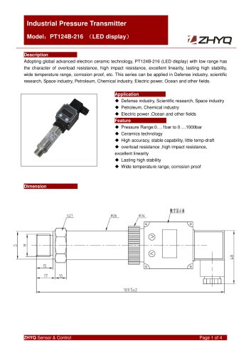ZHYQ Local Display Pressure Transmitter PT124B-216 for industrial pressure measurement