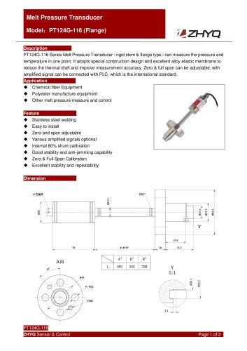 ZHYQ Melt pressure transducer PT124G-116 plastic extruder