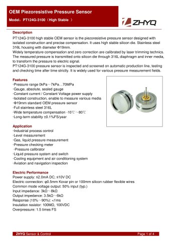 ZHYQ OEM Pressure Sensor PT124G-3100 for pressure measurement