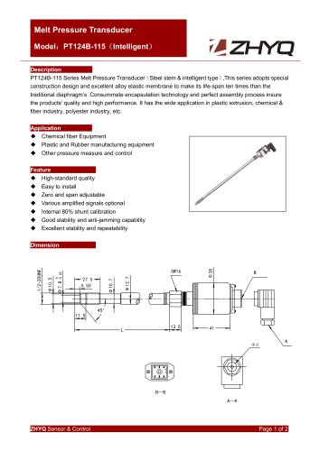 ZHYQ PT124B-115 rigid melt pressure transmitter for plastic extruder